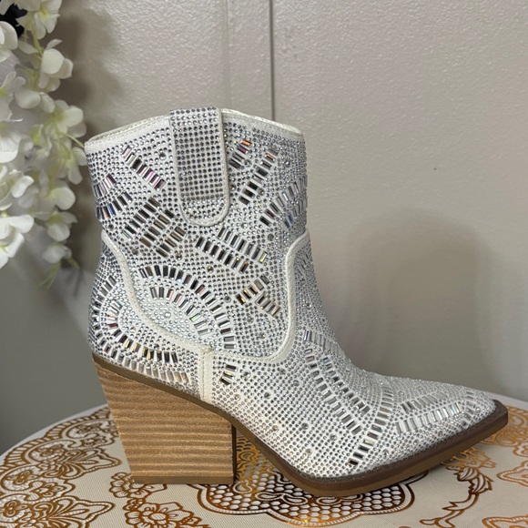 Very G Shoes - Very G White Rhinestone Heeled Boots